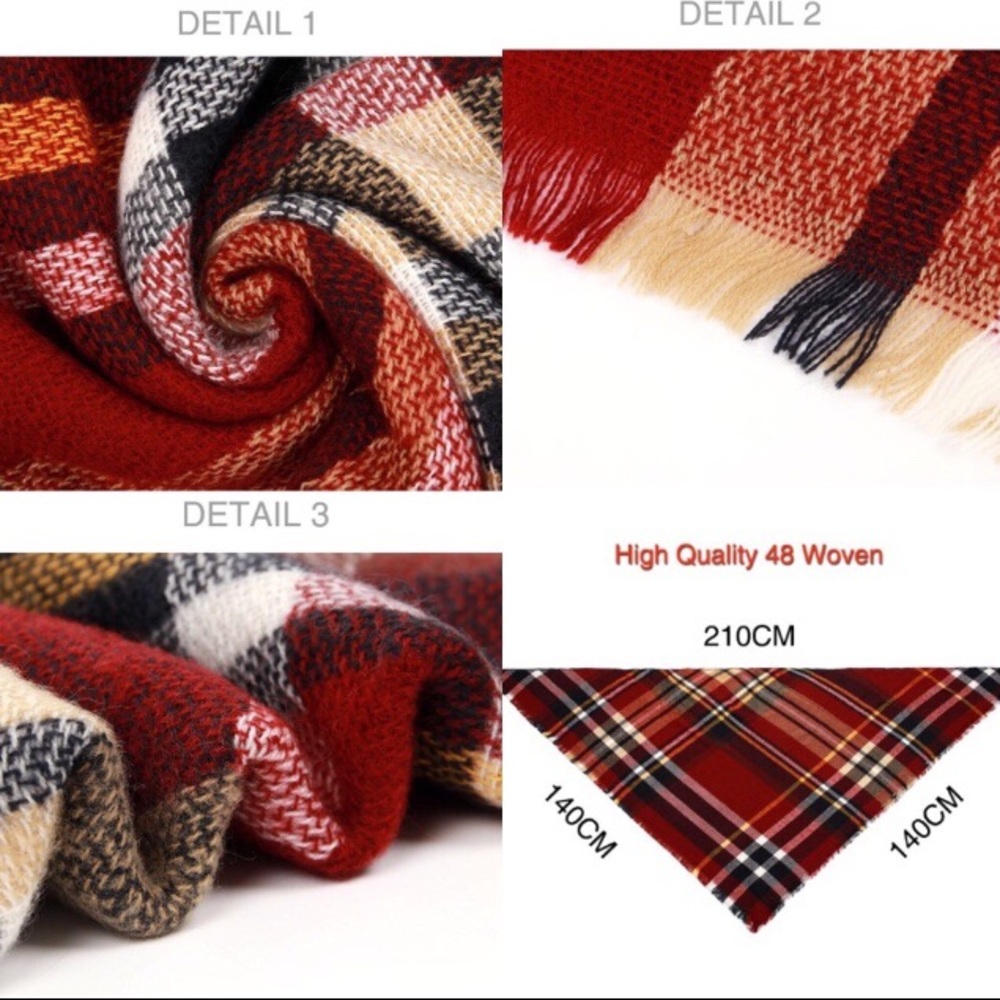 Blanket Scarf Soft Tartan Plaid Red Black Cream - Picture 2 of 4